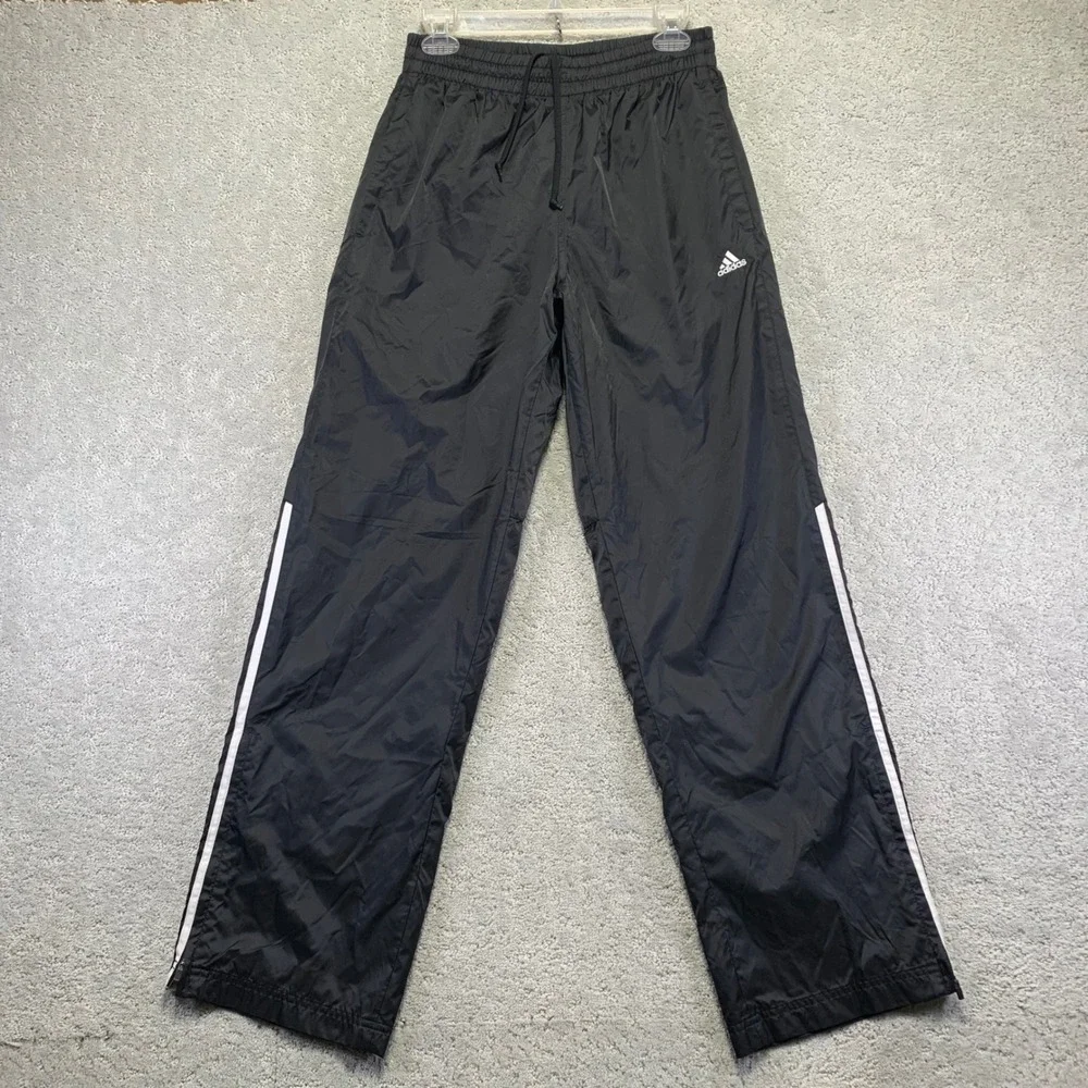 Adidas‎ Track Pants Mens Small Black Nylon Ankle Zip Stripes Drawstring Y2k